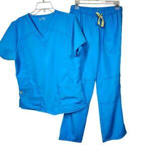WonderWink Women's Vibrant Blue Scrub Set with Yellow Ties